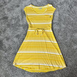 North Face Casual Sleeveless Sun Dress Yellow-White Stripe, Pocket, Tie Small